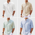 Men's casual long sleeve shirt with stand collar, solid color, from MANDOTOS, suitable for everyday men's fashion.