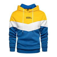 Men's casual sports panel hooded pullover sweatshirt by MANDOTOS, featuring a comfortable fit and sporty design.