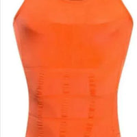 Men's contour shaper vest by MANDOTOS, close-up of black vest with smooth fabric and fitted design for shaping and support.