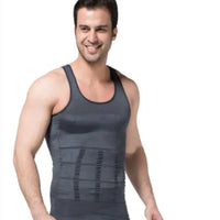 Male model wearing MANDOTOS men's contour shaper vest, close-up of the fitted, seamless design and smooth fabric for slimming support.