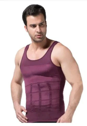 Mandotos men's contour shaper vest shown on a model, designed to provide a slimming and shaping fit for a smooth silhouette.
