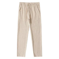 Men's cotton linen pants by MANDOTOS, lightweight and breathable, shown in a relaxed fit with a neutral color.