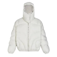 Men's cotton padded coat with detachable hood by MANDOTOS, showing the front view with padded design and adjustable hood.