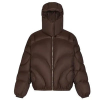 Men's cotton padded coat with detachable hood by MANDOTOS, featuring a warm, padded design and adjustable hood for winter wear.