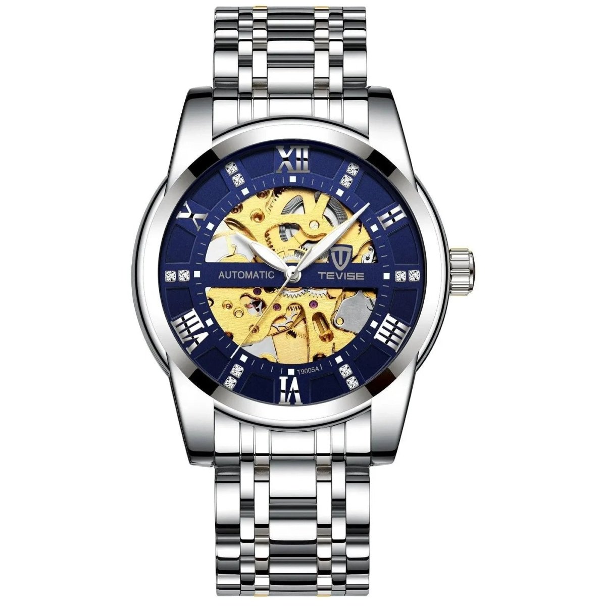 Mandotos men's fashion automatic mechanical watch with hollow dial, waterproof design, suitable for stylish men's wear.