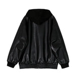 Men's hooded leather jacket by MANDOTOS, featuring a stylish design with a hood and classic leather texture.