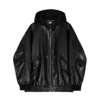 Men's hooded leather jacket by MANDOTOS, featuring a classic design, hood, and durable leather construction.