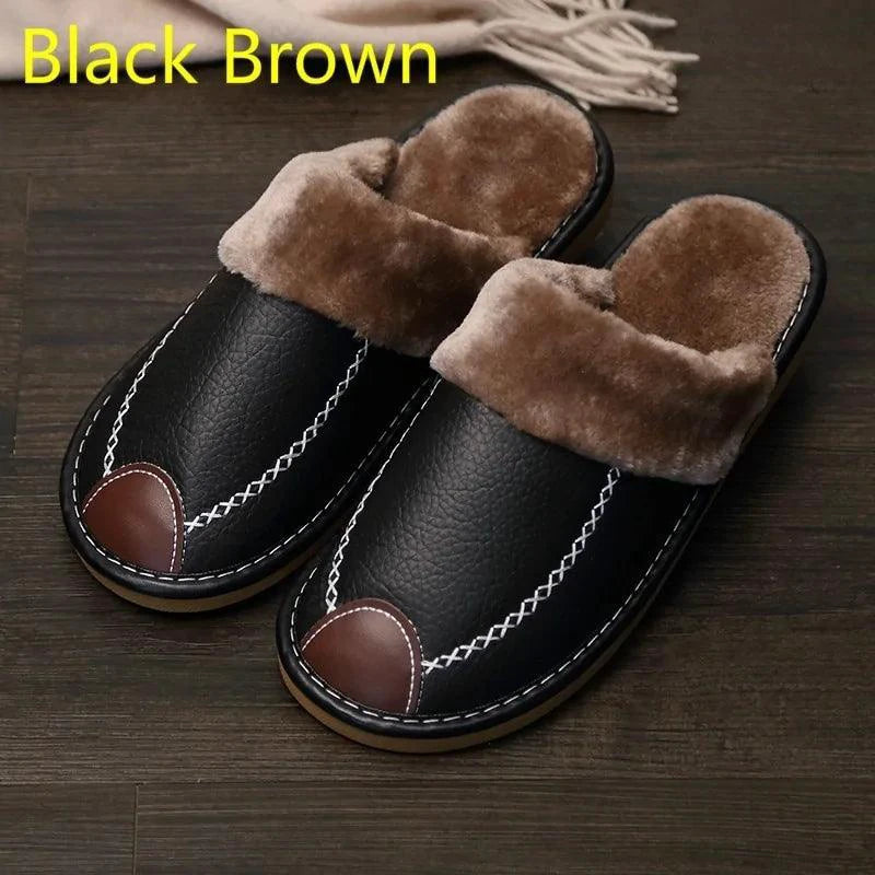 Mandotos men's luxury leather slippers with soft lining and stylish design, perfect for comfortable indoor wear.