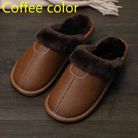 Men's luxury leather slippers by MANDOTOS, featuring soft leather upper and comfortable slip-on style for indoor wear.
