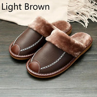 Men's luxury leather slippers by MANDOTOS, featuring soft leather uppers and comfortable slip-on design for casual wear.