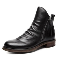 Men's premium leather Martin boots by MANDOTOS, featuring classic stitching, pointed toe, and sturdy heel for rugged style.