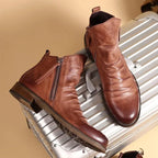 Men's premium leather Martin boots by MANDOTOS, showcasing stylish ankle-high design with sturdy leather construction and classic lacing.