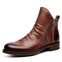 Men's premium leather Martin boots by MANDOTOS featuring sturdy soles and classic western design.