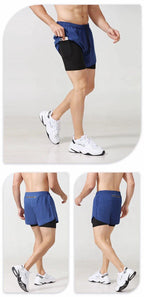 Mandotos men's black quick-drying running shorts with double-layer design, suitable for fitness, workout, and bodybuilding training.