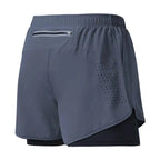 Men's black quick-drying running shorts by MANDOTOS with double-layer design, suitable for fitness, workout, and bodybuilding training.