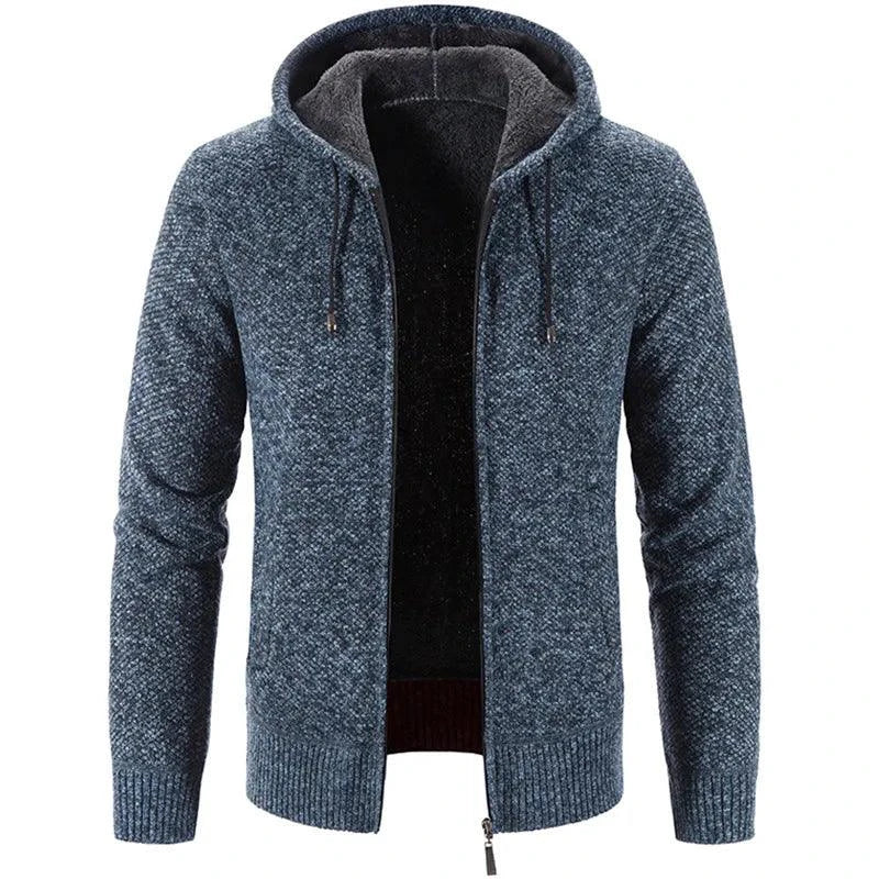 Men's stylish fleece cardigan jacket by MANDOTOS, featuring a cozy knit design, front pockets, and a versatile casual fit.