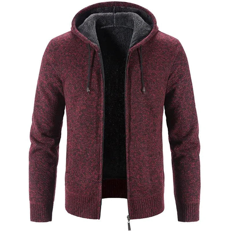 Men's stylish fleece cardigan jacket by MANDOTOS, featuring a cozy knit design and front pockets for casual warmth and comfort.