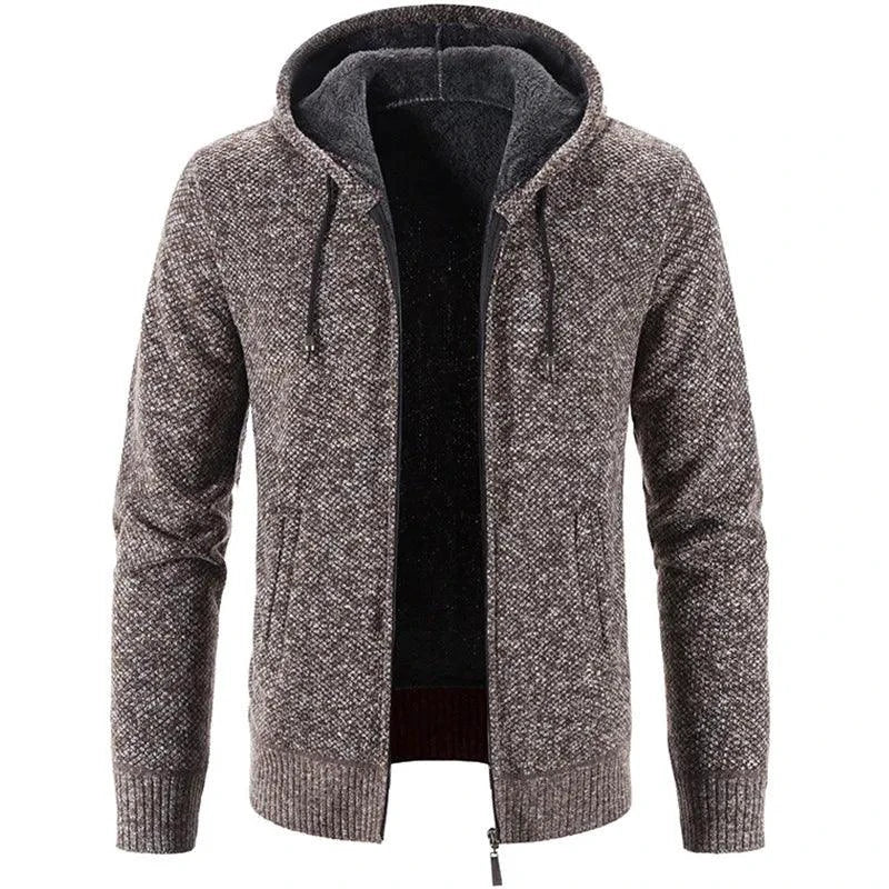 Men's stylish fleece cardigan jacket by MANDOTOS, featuring a cozy design with a button-up front and ribbed cuffs.