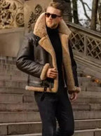 Men's stylish winter leather jacket with fur lining by MANDOTOS, featuring a sleek design and warm, durable exterior.