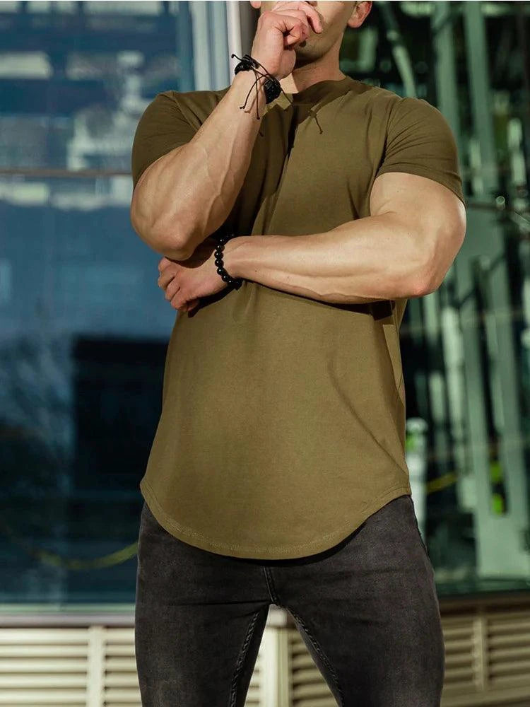 Men's summer muscle T-shirt by MANDOTOS, designed for gym workouts, featuring a sleeveless fit and breathable fabric.