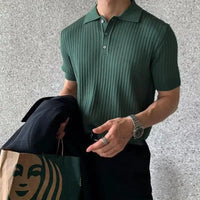 Men's textured knit lapel polo shirt by MANDOTOS, featuring a classic collar and detailed knit fabric, stylish casual wear.