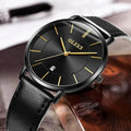 Mandotos men's watch with black leather strap and round silver dial, stylish and elegant timepiece for men
