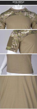Mandotos men's camouflage tactical T-shirt with breathable fabric, suitable for outdoor hunting, combat, and workout activities.