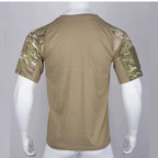 Mandotos men's camouflage tactical t-shirt featuring breathable fabric and outdoor hunting and workout clothing style.