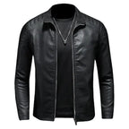 Men's motorcycle leather jacket by MANDOTOS featuring a classic black design and rugged style.
