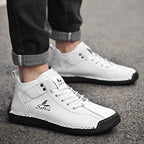 Mandotos handmade leather casual men's sneakers with breathable design, ankle boots, outdoor style, and comfortable fit.