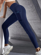 Mandotos high waist women's yoga leggings with pockets, stretch fabric, push-up design, ideal for running and fitness activities.