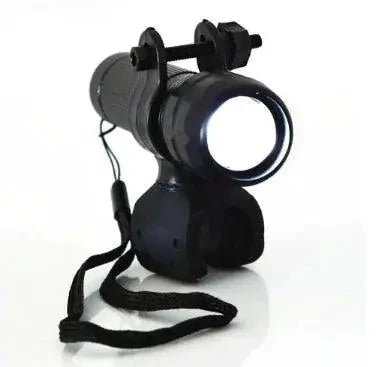 Mandotos Night Rider LED front light mounted on a bicycle, providing bright, high-visibility illumination for nighttime riding.