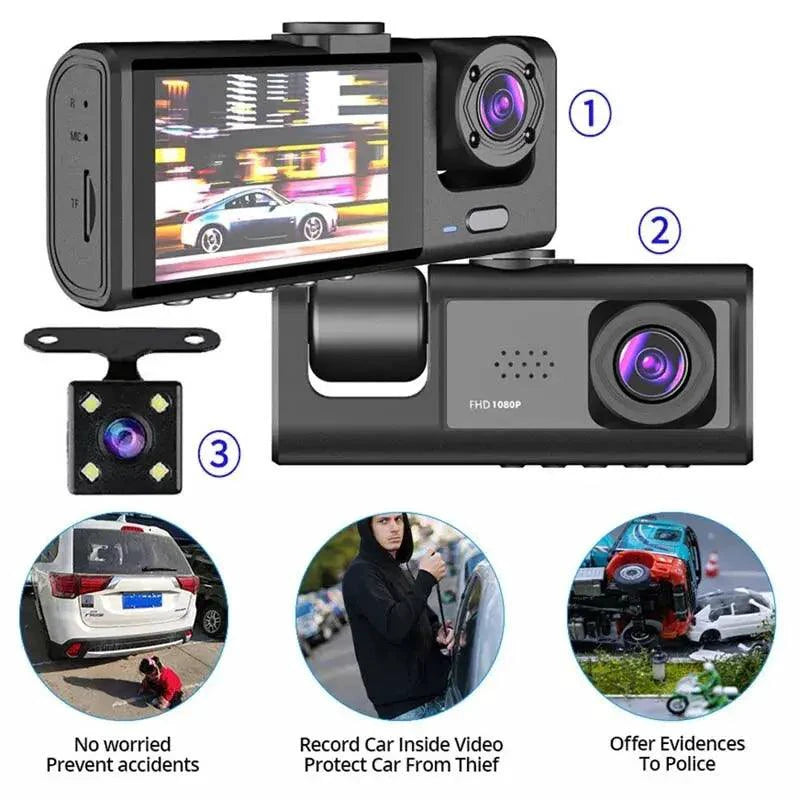 MANDOTOS night vision dash recorder showing front view with lens and control buttons for clear vehicle footage in low light.
