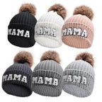 Set of three MANDOTOS parent-child matching beanie hats for mama, papa, and baby, perfect for winter warmth and family photos.