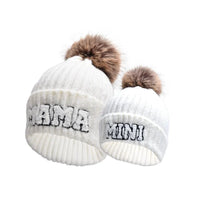 Mandotos parent-child matching beanie hats set for Mama, Papa, and baby, featuring cozy winter knit caps in a 3-piece set.