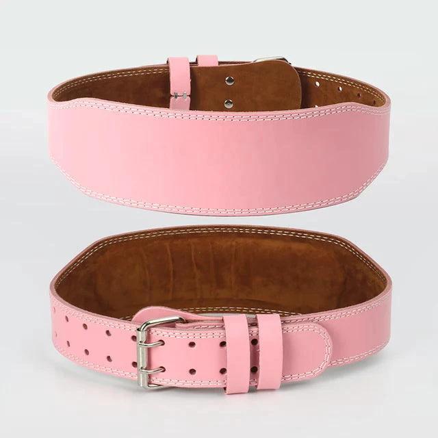 Pink Power women's weightlifting belt from MANDOTOS designed for strength and safety during lifting workouts.