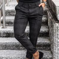 Mandotos men's plaid print casual trousers with a loose fit and lightweight, thin fabric, ideal for relaxed everyday wear.