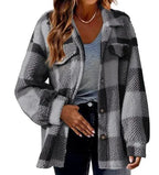 Mandotos plaid wool jacket with turndown collar, featuring a classic checkered pattern and cozy, warm fabric.