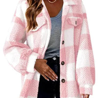 Mandotos plaid wool jacket with turndown collar, showcasing a cozy, stylish outerwear piece in a classic checkered pattern.