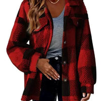 Mandotos plaid wool jacket with turndown collar, featuring a classic checkered pattern and cozy design for stylish warmth.