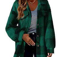 Mandotos plaid wool jacket with turndown collar, featuring a classic checkered pattern and cozy fabric for stylish warmth.