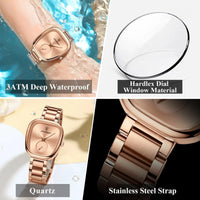Mandotos POEDAGAR elegant women's quartz watch with waterproof stainless steel band, stylish and durable timepiece for confident ladies.