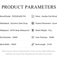 Mandotos POEDAGAR elegant women's quartz watch with waterproof stainless steel band, stylish timepiece for confident ladies.