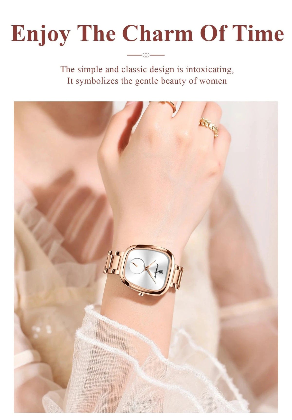 Mandotos POEDAGAR elegant women's quartz watch with waterproof stainless steel band, stylish timepiece for confident ladies.