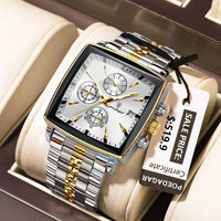 Mandotos POEDAGAR luxury men's chronograph watch with stainless steel strap, luminous dial, waterproof, sporty design.