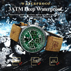 Mandotos POEDAGAR men's luxury quartz chronograph watch with waterproof leather strap and luminous military sports style design.