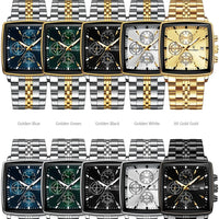 Mandotos POEDAGAR men's square chronograph watch with luminous dial, waterproof stainless steel case, and quartz movement.