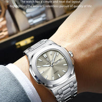Mandotos POEDAGAR men's military square watch with stainless steel case, luminous dial, waterproof design, date and week display.