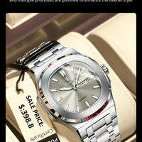 Mandotos POEDAGAR military square men's watch with stainless steel case, luminous dial, waterproof, date and week display, quartz movement.