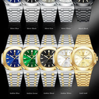 Mandotos POEDAGAR military square men's watch with stainless steel case, luminous dial, waterproof, date, and week display.